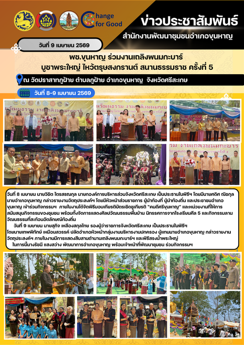 ***พช.ขุนหาญ*** ร่วมงานเถลิงพนมกะบาร์ บูชาพระใหญ่ ไหว้ตรุษสงกรานต์ สนานธรรมราช ครั้งที่ 5