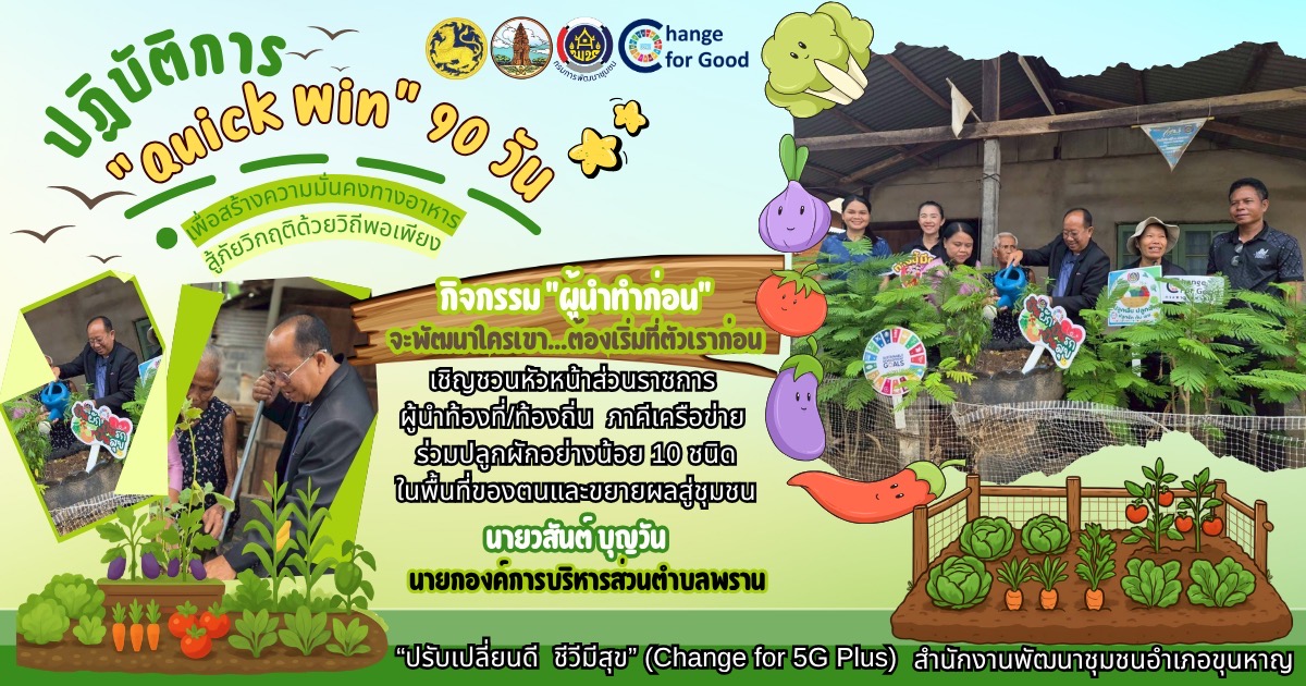ปลูกผักสวนครัวเพื่อสร้างความมั่นคงทางอาหาร สู้ภัยวิกฤตด้วยวิถีพอเพียง ปฏิบัติการ"Quick Win" 90 วัน "ผู้นำทำก่อน"